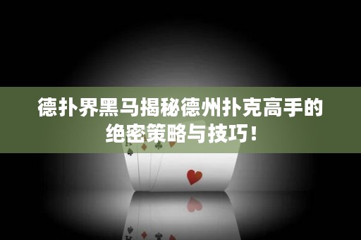 德扑界黑马揭秘德州扑克高手的绝密策略与技巧！